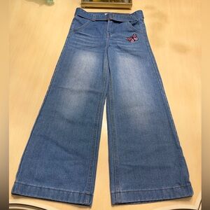 Blue Wide-Leg Jeans with Butterfly Patch